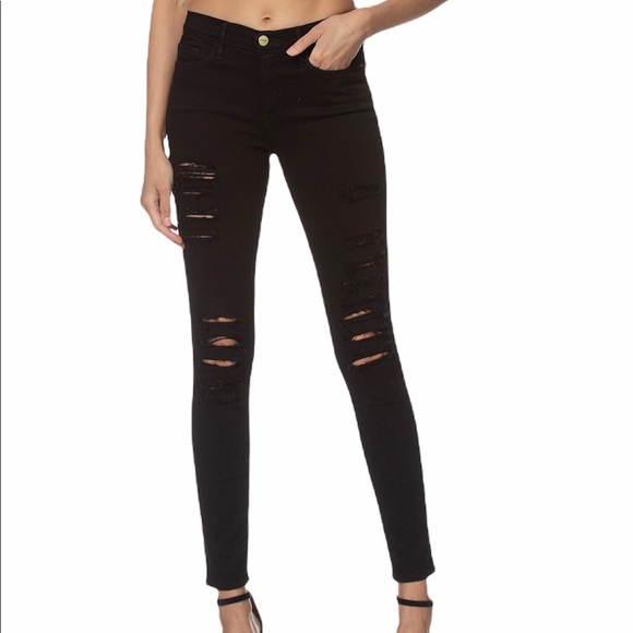 Frame Denim Le Skinny de Jeanne Ripped Film Noir - Picture 1 of 8